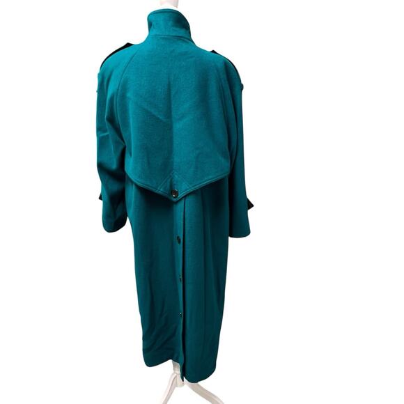 Vintage International Scene Teal Double Breasted Wool Trench Coat Size 11 / 12 - Picture 3 of 15